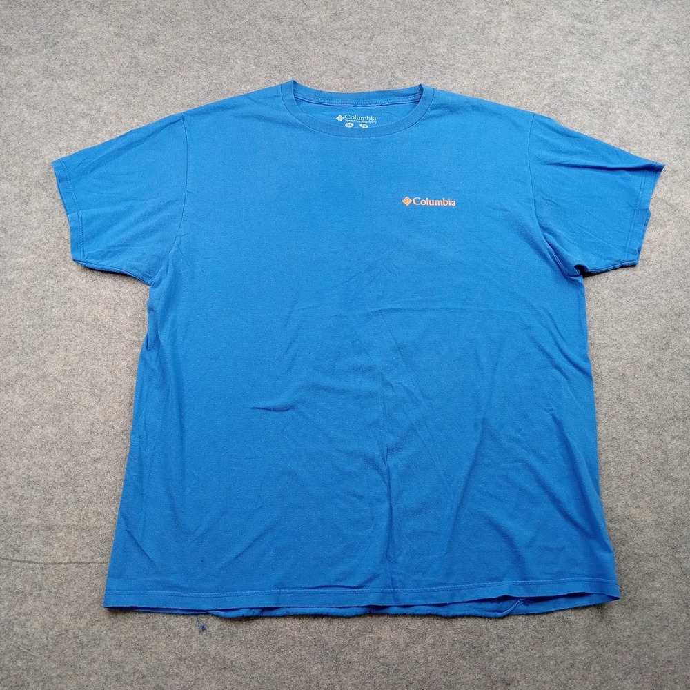 Columbia Shirt Mens XL Blue Graphic Outdoor Mountain Logo Cotton Short Sleeve